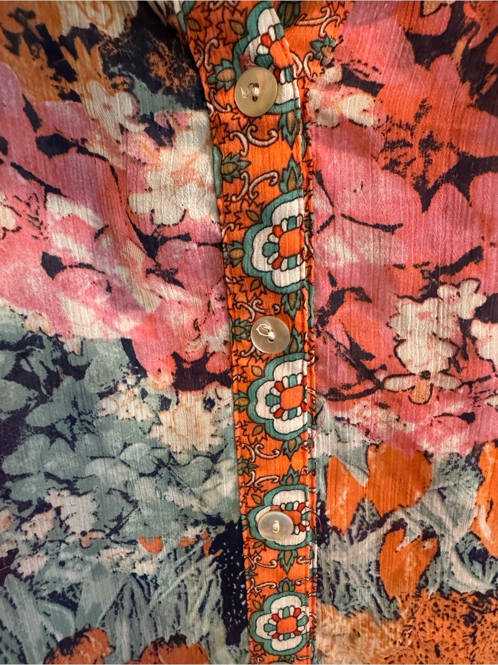 Fig & Flower Floral Mixed-Print Button Front Blouse - Multicolor - Picture 3 of 9